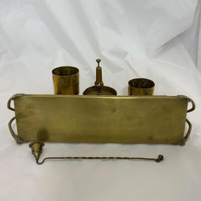 -29- VINTAGE | Brass Smoking Set | Three Candle Holders | Snuffer