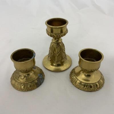 -29- VINTAGE | Brass Smoking Set | Three Candle Holders | Snuffer