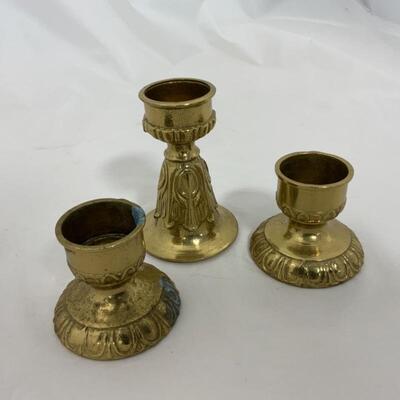 -29- VINTAGE | Brass Smoking Set | Three Candle Holders | Snuffer