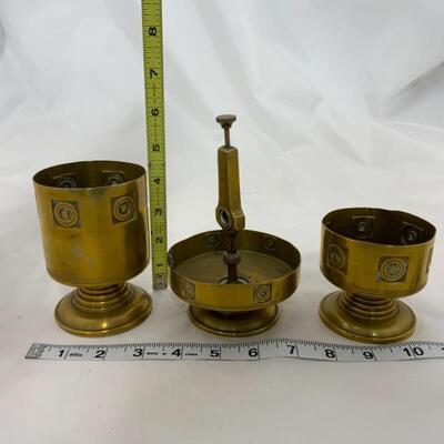 -29- VINTAGE | Brass Smoking Set | Three Candle Holders | Snuffer