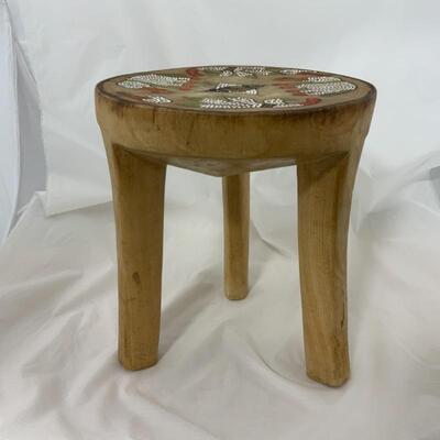 -38- VINTAGE | Inlaid Small Stool | Brass Wire | Seed Beads | Made in India