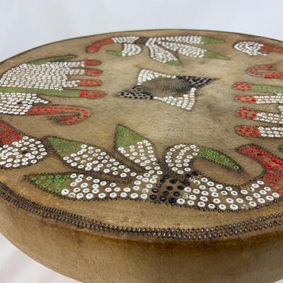 -38- VINTAGE | Inlaid Small Stool | Brass Wire | Seed Beads | Made in India