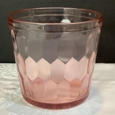 2221 Vintage Pink Pressed Glass Ice Bucket Glass Vase Cut Crystal 
