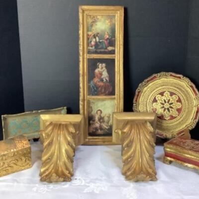 2222 Painted Gold Terracotta Shelves Art Boxes Florentina Plate