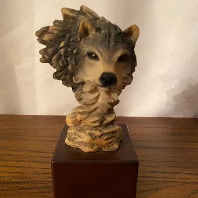 Wolf on Wood Figurine 