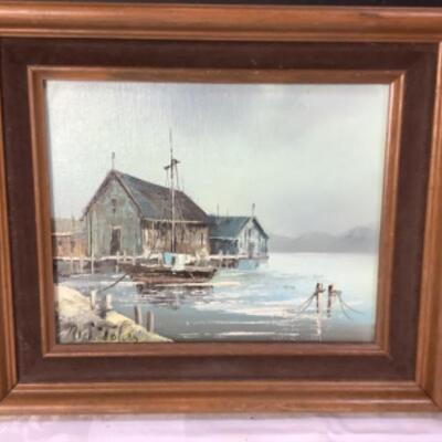 2223 Artist Signed Framed Oil Painting On Board Copper Sailboat