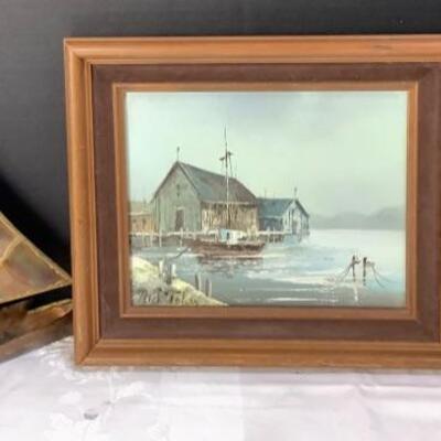 2223 Artist Signed Framed Oil Painting On Board Copper Sailboat