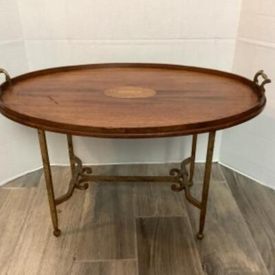 2226 Wood Tray/Table with Inlay and Iron Base