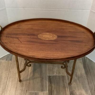 2226 Wood Tray/Table with Inlay and Iron Base
