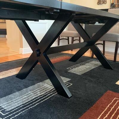 Black Picnic Style Table with 6 Upholstered Chairs and 2 Side Leaves