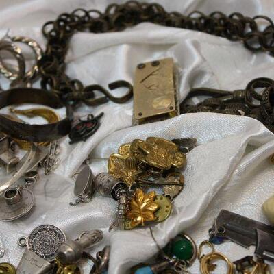 Mixed vintage jewelry & bits lot - Gold fill, Victorian, watch chains, charms, crafts and wear. Daguerrotype