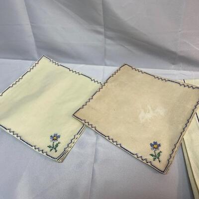 Two Matching Card Table Linen Sets Embroidered Flowers Table Cloth Napkins
