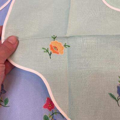 Vintage Flower Embroidered Half Aprons Unused Blue & Green