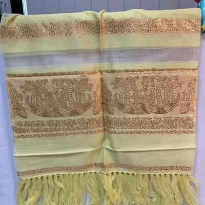 Set of Two Vintage Fringed Sari Shawl Wrap Scarfs Metallic Embroidered Design by Grace