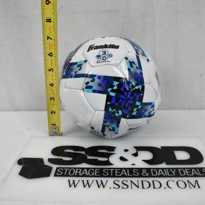 Franklin Sports All Weather Size 3 Soccer Ball - Blue. Has hole/needs repair