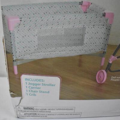 Perfectly Cute Nursery Set for Dolls: Stroller, Carrier, Chair, Crib, incomplete