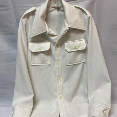 Vintage Retro White Polyester Button Front Long Sleeve Shirt 