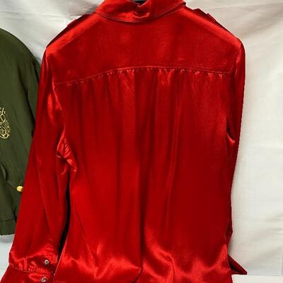 Two Women's Blouse Tops Shirts Olive Green Red Long Sleeve Size Large/16