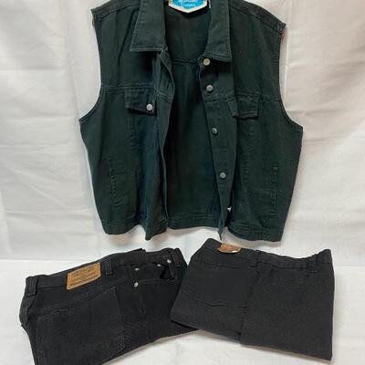 Women's Black Denim Lot Vest & Jeans Size Large 11/12 13/14