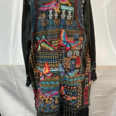Johnny Was BIYA Black Butterfly Embroidered Fringed Hooded Duster Jacket Coat w/ Tags