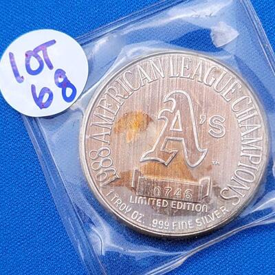 Lot 68: 1 oz. Silver Coin â€“ 1988 American League Champs Aâ€™s