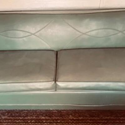 Retro Green Leather Sofa w/ Hide-a-Bed