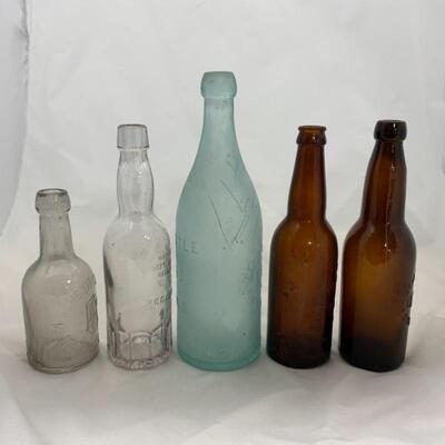 -59- VINTAGE | 5 Glass Bottles | Ohio | Long Island | Pennsylvania
