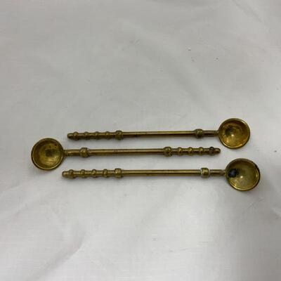 -62- Egyptian Brass Plate | 3 Spoons | Two Candle Holders, Etched Glass