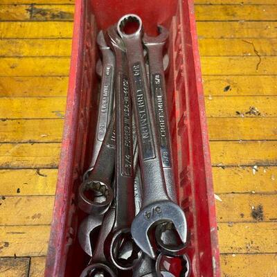 Mixed lot of wrenches + parts bin