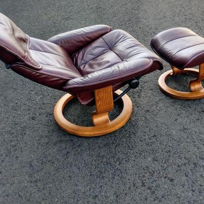 Lot #27 Norwegian Modern leather Chair and Ottoman with Bent Wood 