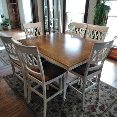 LOT 1  COUNTER HEIGHT FARM LIKE TABLE WITH 6 CHAIRS