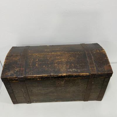 -78- ANTIQUE | 1890s Immigrant Trunk | Domed | Metal Details | Chest