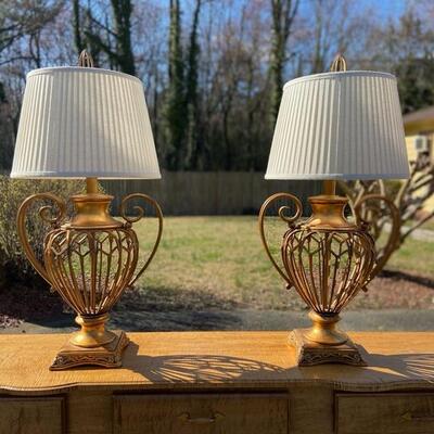 Pair of Large Heavy Gold Lamps