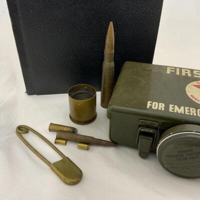 -90- Mixed Military Lot | Service Record | Firs Aid Kit | Cartidges
