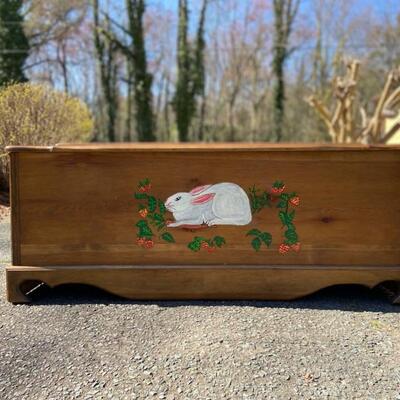 Handcrafted Large Trunk/Bench with Hand Painted Bunny 