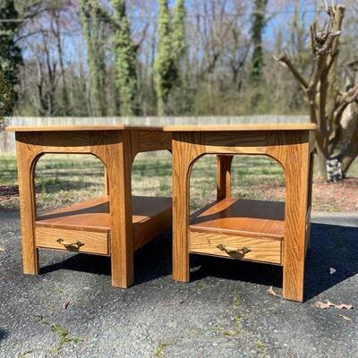 Pair #2 Handcrafted Solid Oak Pair of End Tables
