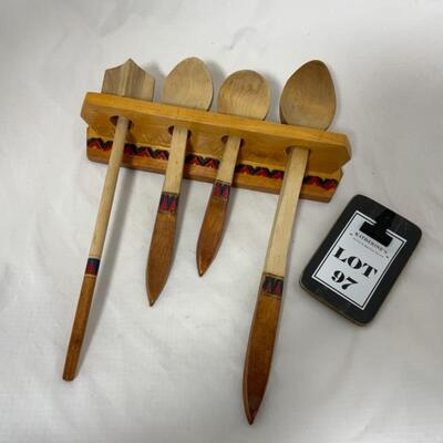 -97- VINTAGE | Bavarian | Hand Painted Wooden Kitchen Tools