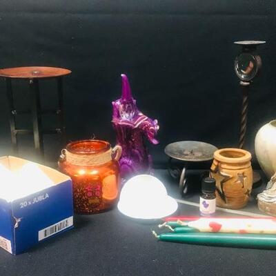 Lot 10L:  Large Tree Candle, Limoge Candle Holder and More