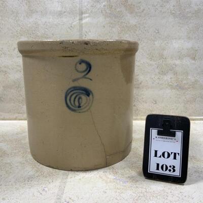 -103- ANTIQUE | Two Gallon End-of-Day Crock | Rough
