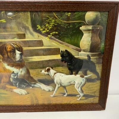 -115- VICTORIAN | J H Hutton Print | St Bernard protecting Cat