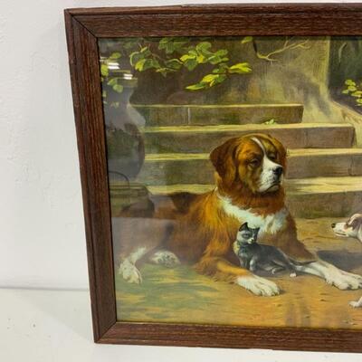 -115- VICTORIAN | J H Hutton Print | St Bernard protecting Cat