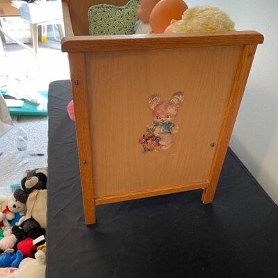 Lot 9 - Vintage wooden baby cradle and toys, bin of collectible Ty beanie babies