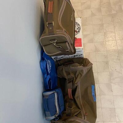 Lot 15 - 2 large Eddie Bauer bags, 3 misc. bags, Rival electric ice cream maker