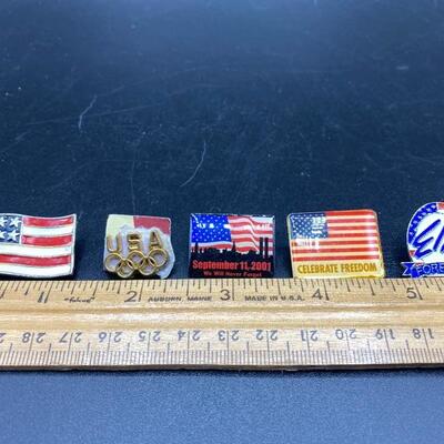 5 Patriotic Flag Theme Enamel Lapel Pins 