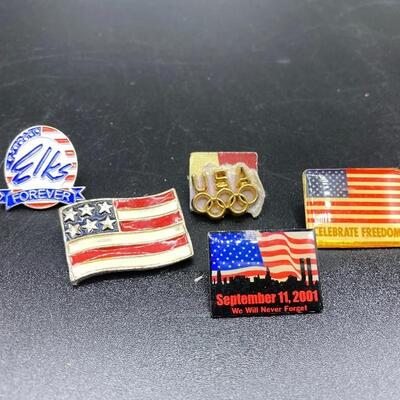 5 Patriotic Flag Theme Enamel Lapel Pins 