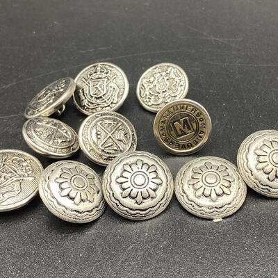 Silver Tone Medallion Button Lot of 11