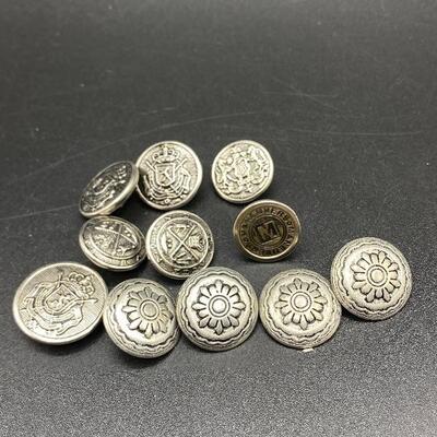 Silver Tone Medallion Button Lot of 11