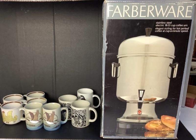 2357 Farberware 155B 1855 Cup Coffee Urn with 9 Coffee Cups