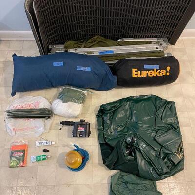 Lot 34 - Tent, sleeping pads, misc. camping supplies