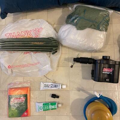 Lot 34 - Tent, sleeping pads, misc. camping supplies